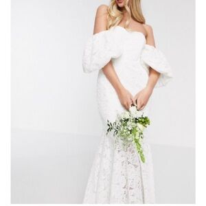 Elegant White Lace Off-Shoulder Dress ASOS Brand